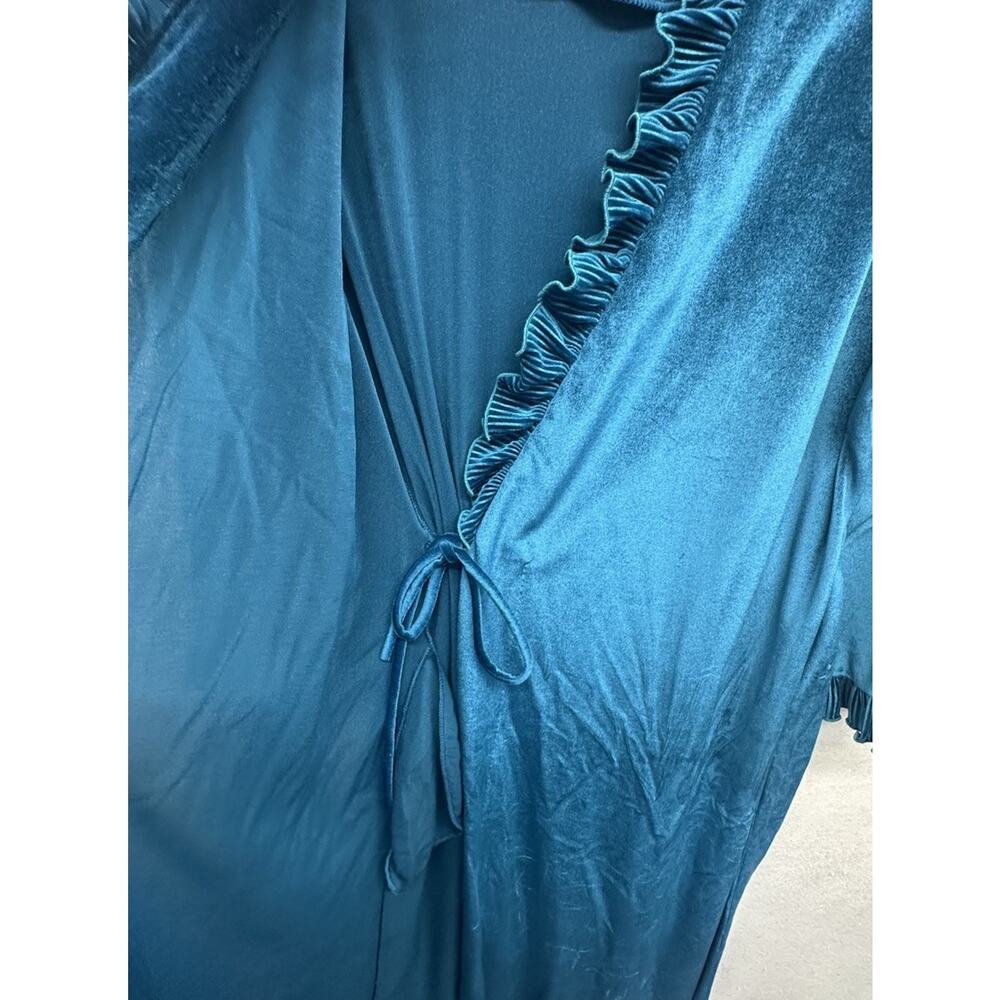 Vintage Robe Helen Of Troy Womens M Velvet Velour Teal Belted Grannycore - Picture 10 of 13